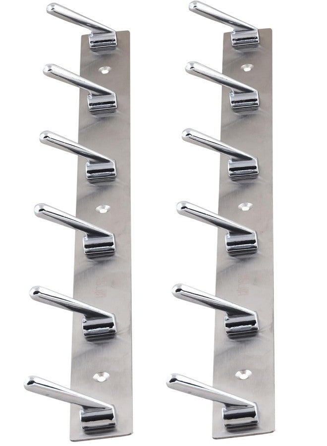 HingeMinds Stainless Steel Cloth Hanger for Wall, Clothes Hook Hangers Door Mounted, Bathroom Hooks for Hanging Towel, Wall Mount Shirt Hangers, Dress Holder Hooks - 6 Pin - XL, Pack of 2, Silver - Image 1